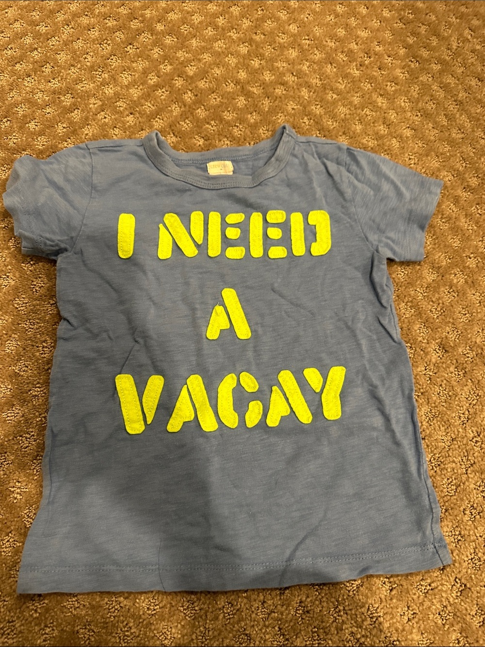 Crewcuts Blue Graphic Tee with Yellow 'I NEED A VACAY' Print